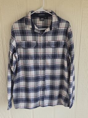 Men's Split Plaid Button-Down Shirt, Size Large
